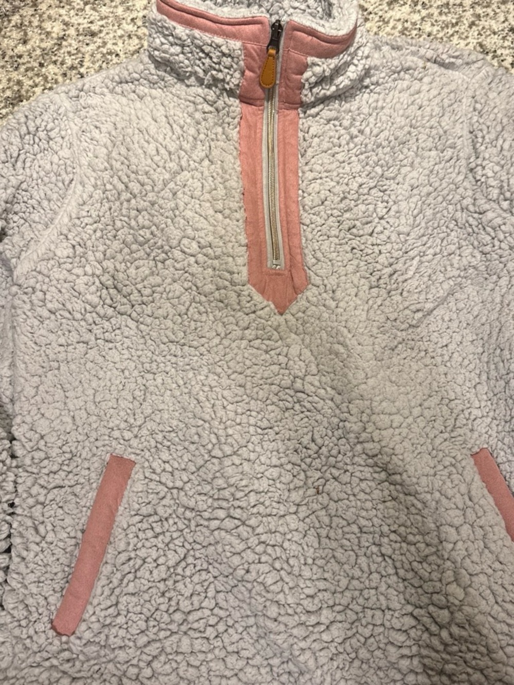 Simply Southern Cream Sherpa Pullover with Pink Trim Accents
